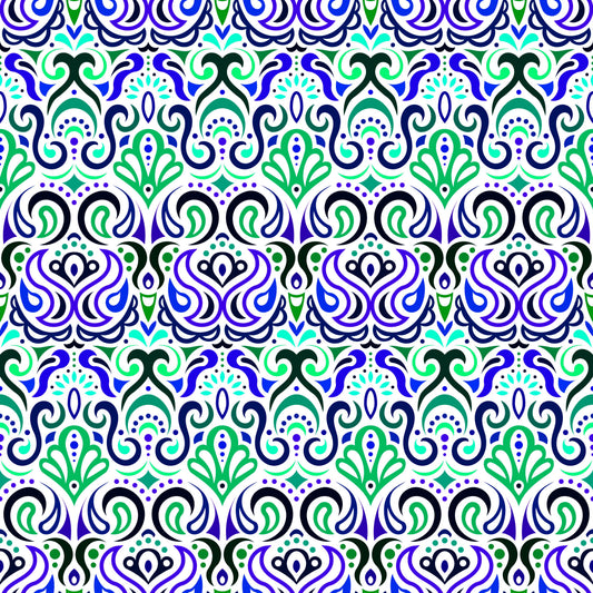 Turquoise - Blue - Green Abstract Doodle Fabric 1002i