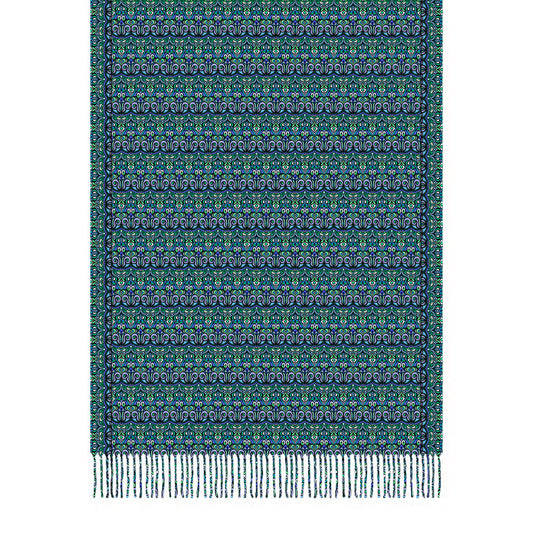 Turquoise - Green - Blue Abstract Doodle Scarf with Tassels