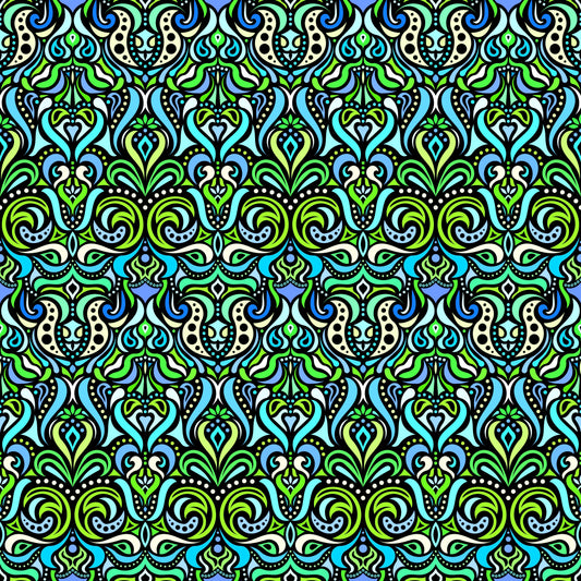 Green - Blue - Turquoise Abstract Doodle Fabric 1011.4