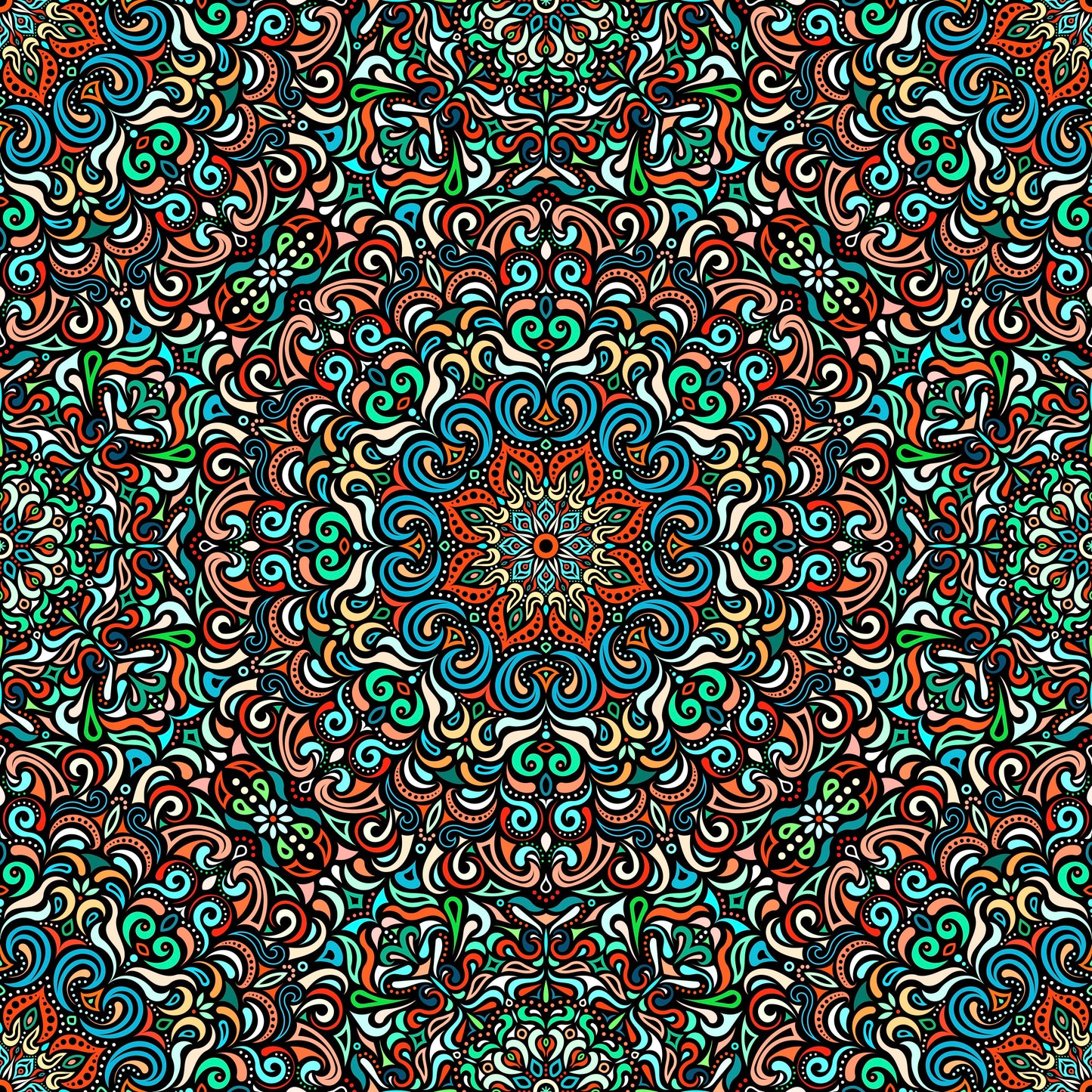 Orange - Green - Turquoise Mandala Fabric 2007.1