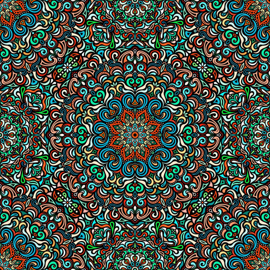 Orange - Green - Turquoise Mandala Fabric 2007.1
