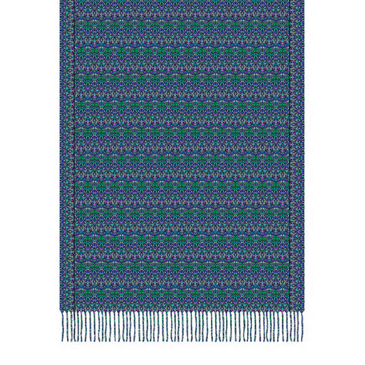Turquoise - Green - Purple Abstract Doodle Scarf with Tassels