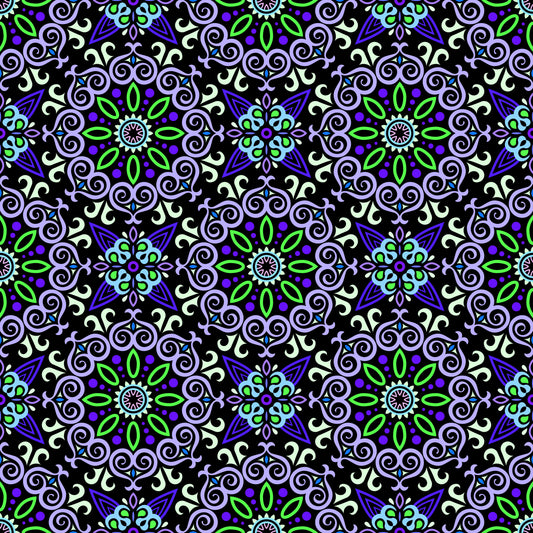 Blue - Green - Purple Mandala Fabric - 138