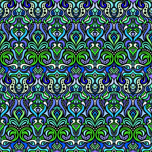 Blue - Green - Turquoise Abstract Doodle Fabric 1011.4