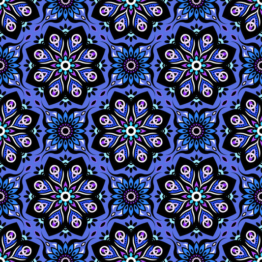 Blue - Turquoise - Purple Mandala Fabric - 236