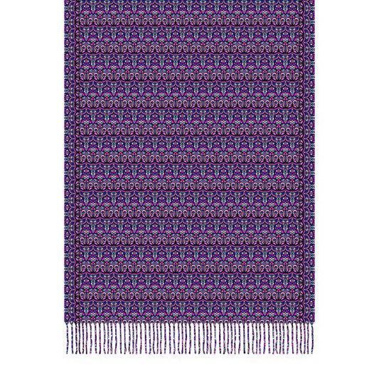 Pink - Purple - Blue Abstract Doodle Scarf with Tassels