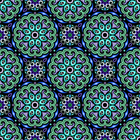 Turquoise - Blue - Green Mandala Fabric - 155