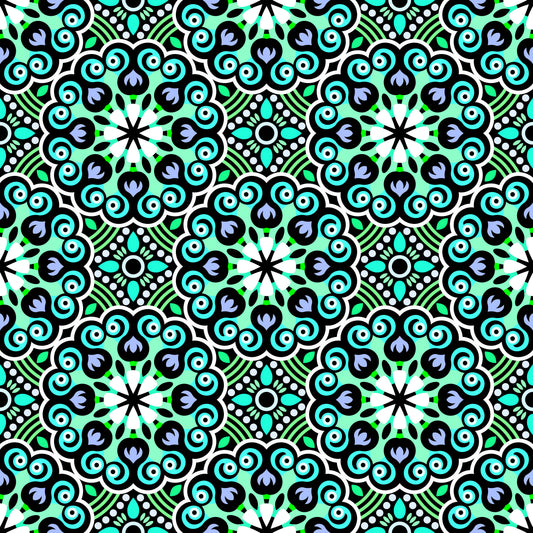 Turquoise - Green - Blue Mandala Fabric - 132
