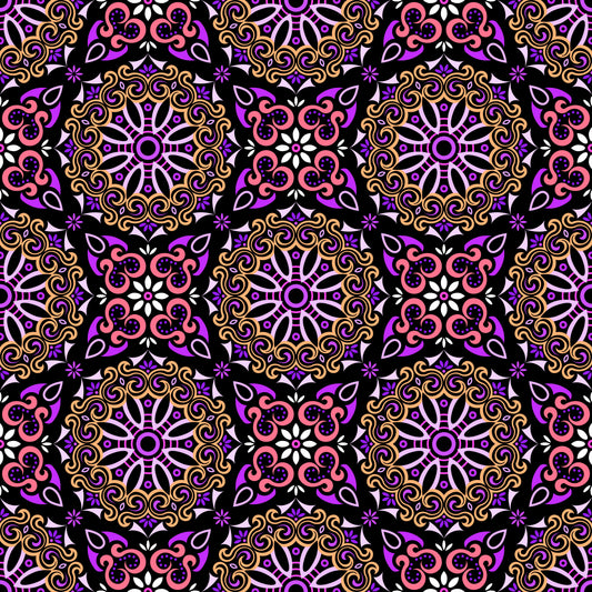 Yellow - Purple - Pink Mandala Fabric - 166
