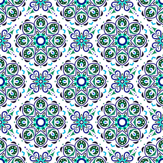 Turquoise - Blue Mandala Fabric - 183i