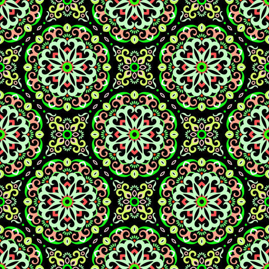 Green - Red Mandala Fabric - 188