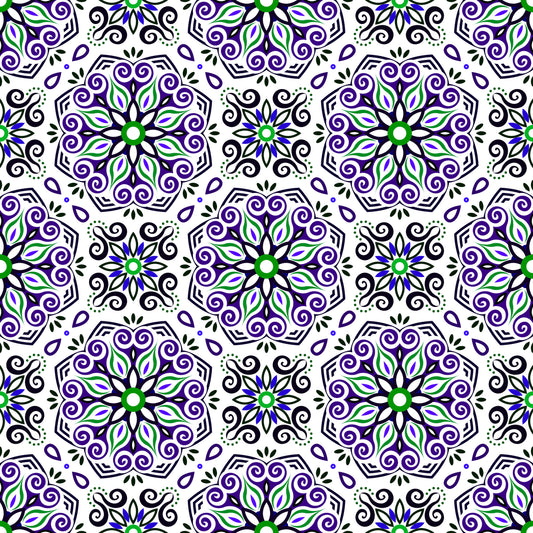 Purple - Green - Blue Mandala Fabric - 203i