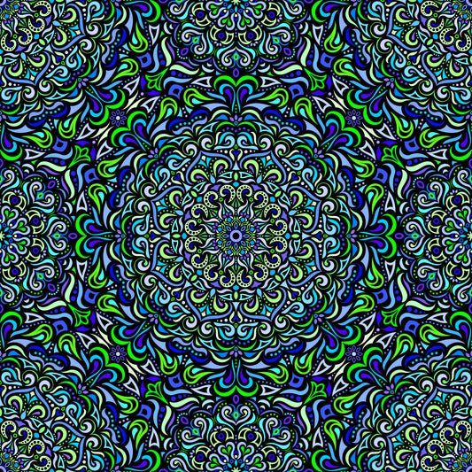 Blue - Green - Turquoise Mandala Fabric 2005