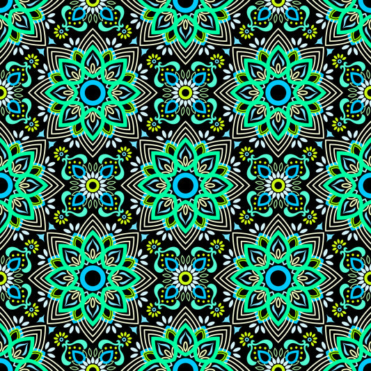 Turquoise - Green - Blue Mandala Fabric - 145