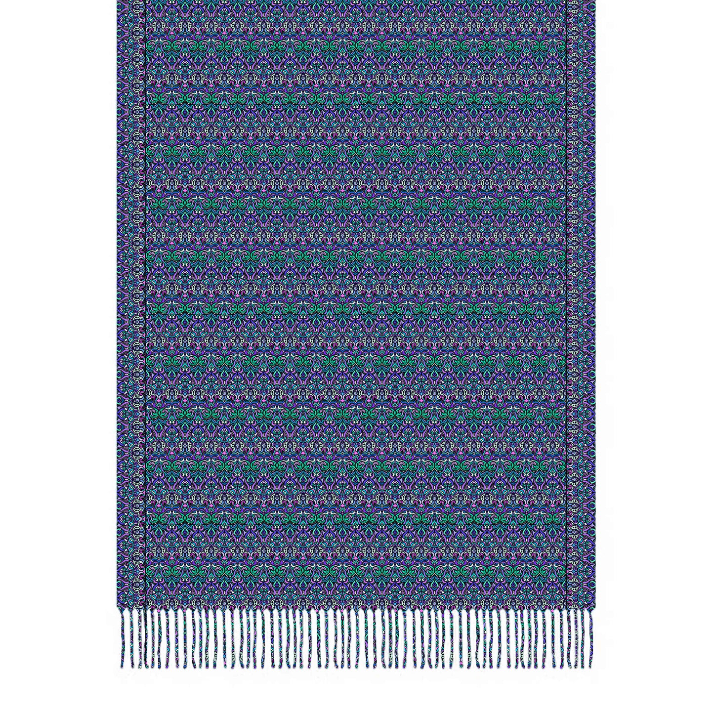 Turquoise - Purple - Blue Abstract Doodle Scarf with Tassels