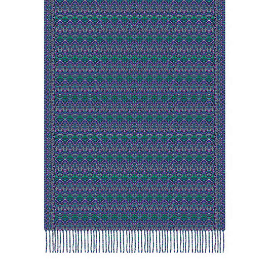 Turquoise - Purple - Blue Abstract Doodle Scarf with Tassels