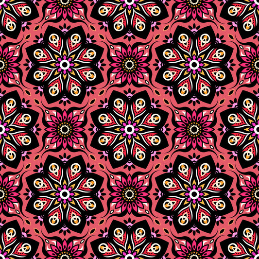 Coral - Pink - Yellow Mandala Fabric - 236