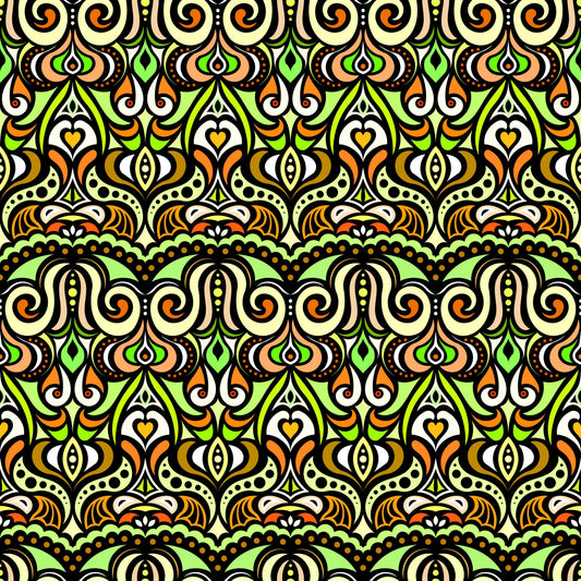 Green - Yellow - Orange Abstract Doodle Fabric 1010.2