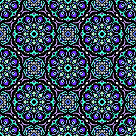 Turquoise - Purple - Blue Mandala Fabric - 209