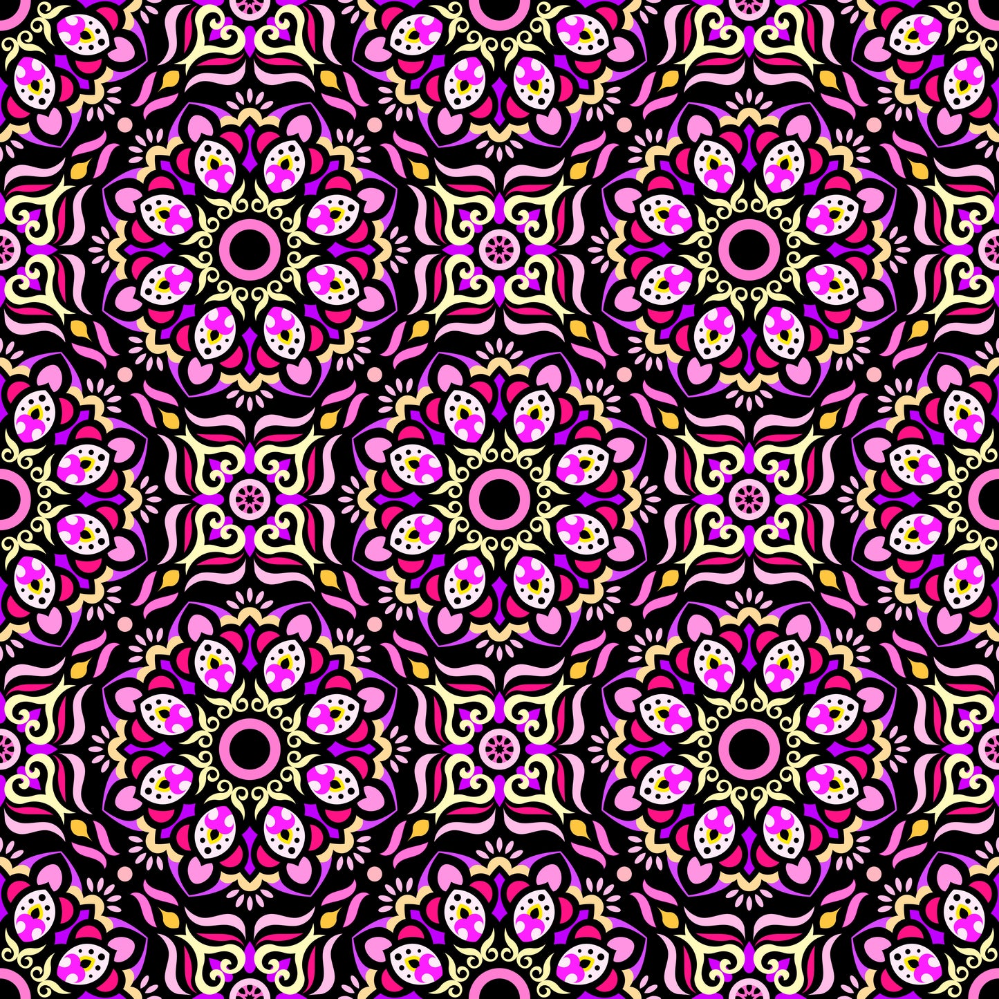Pink - Yellow - Purple Mandala Fabric - 186