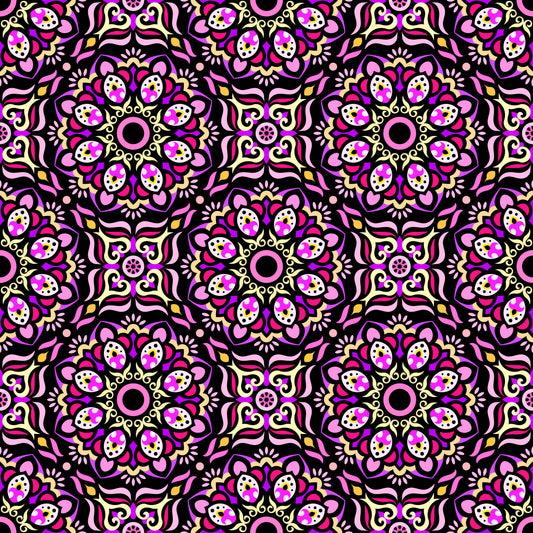 Pink - Yellow - Purple Mandala Fabric - 186