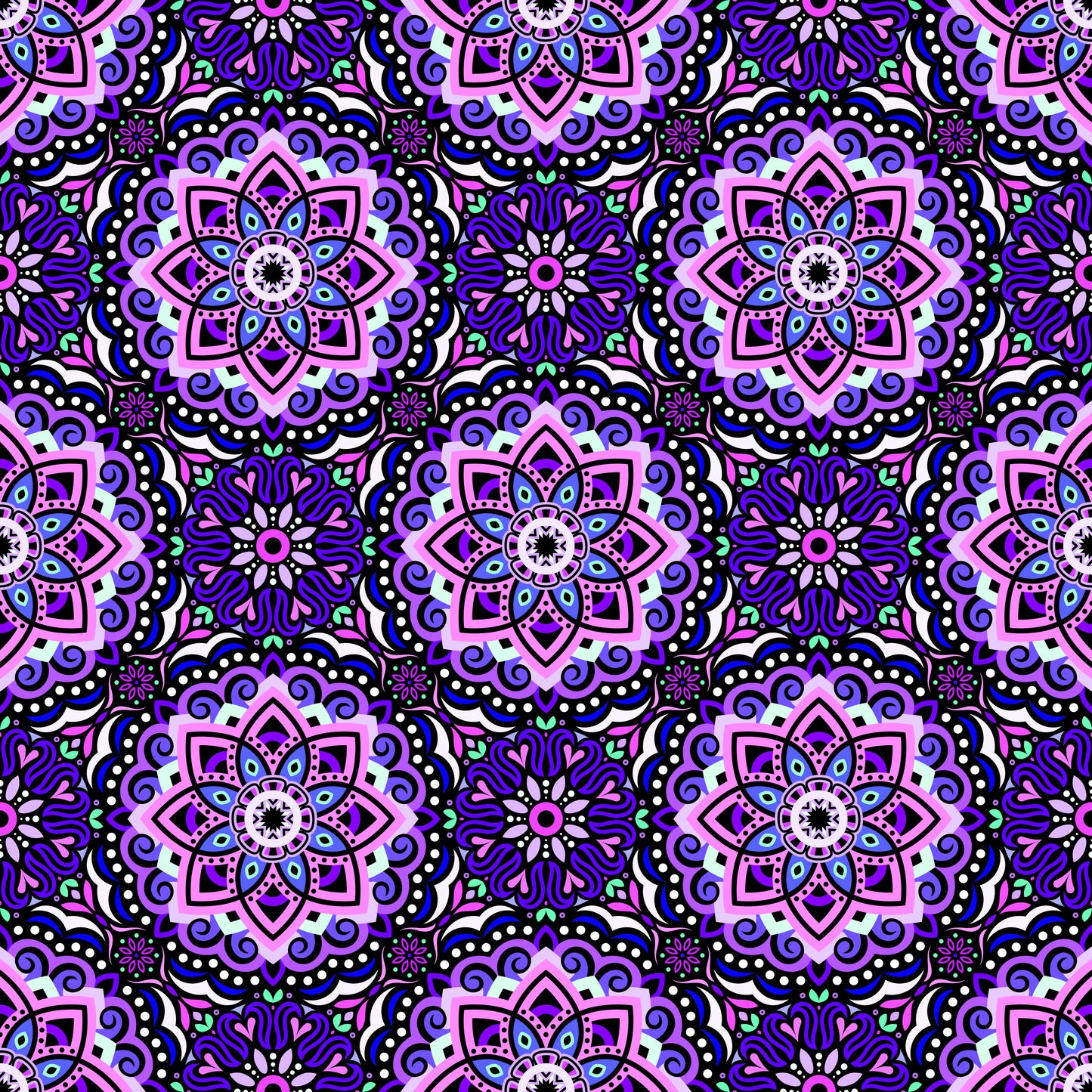 Purple - Pink - Turquoise Mandala Fabric 2009.3