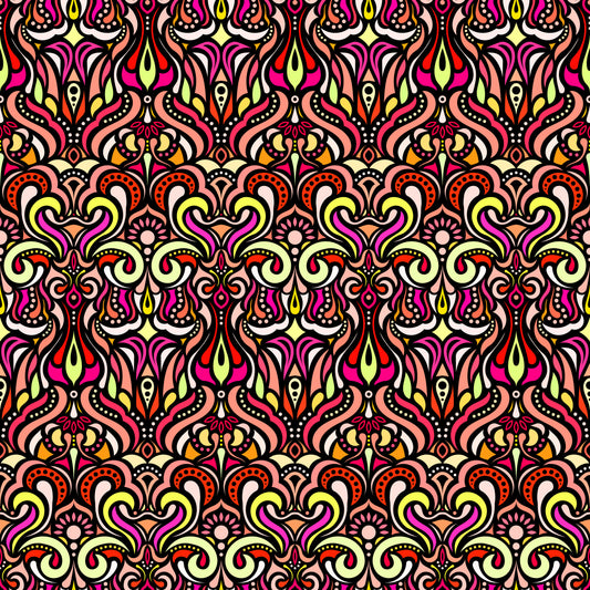 Red - Yellow - Pink Abstract Doodle Fabric 1012