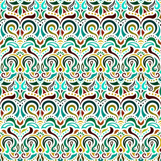 Turquoise - Yellow - Brown Abstract Doodle Fabric 1007i
