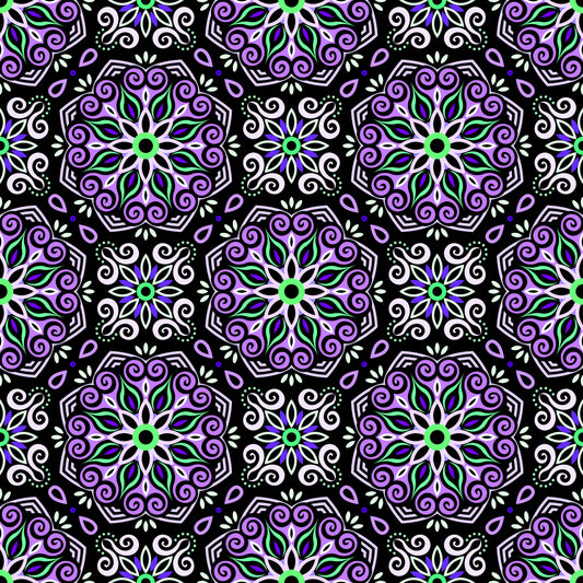Purple - Green Mandala Fabric - 203