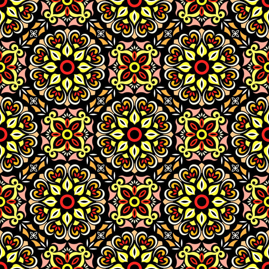 Yellow - Red Mandala Fabric - 206