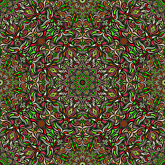 Red - Green - Orange Mandala Fabric 2008.1