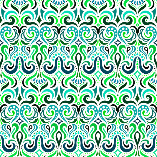 Turquoise - Green Abstract Doodle Fabric 1001i