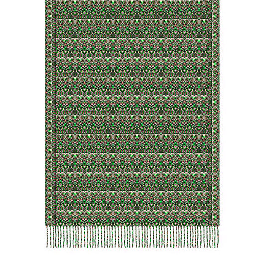 Green - Orange Abstract Doodle Scarf with Tassels