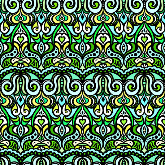 Green - Turquoise - Yellow Abstract Doodle Fabric 1010.2