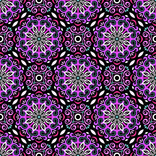 Purple - Pink - Turquoise Mandala Fabric - 165