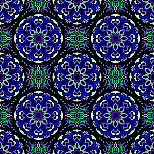 Blue - Green - Purple Mandala Fabric - 160