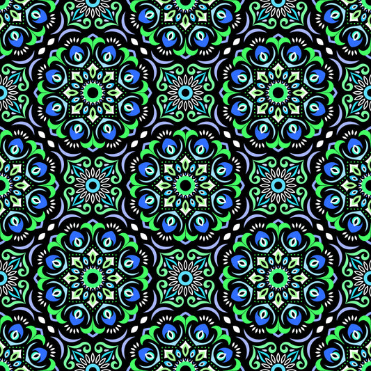 Green - Blue Mandala Fabric - 209
