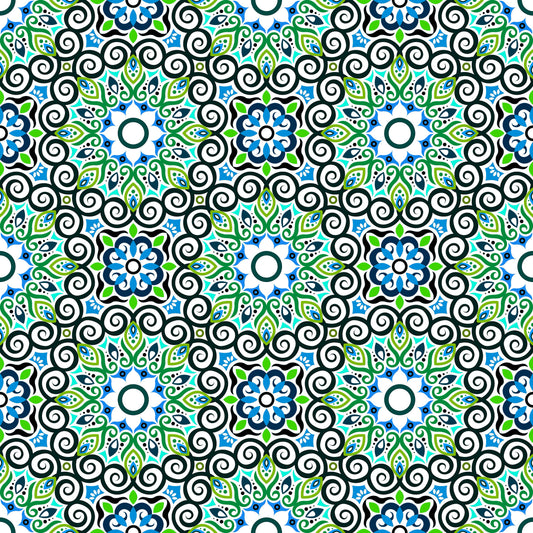 Green - Turquoise - Blue Mandala Fabric - 125i