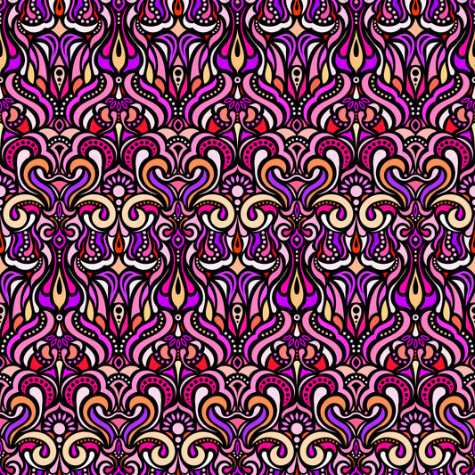 Purple - Red - Yellow Abstract Doodle Fabric 1012