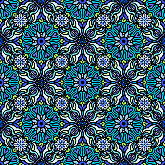 Turquoise - Green - Blue Mandala Fabric 2009.2