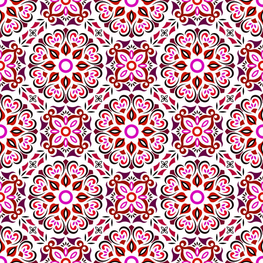 Red - Pink Mandala Fabric - 206i