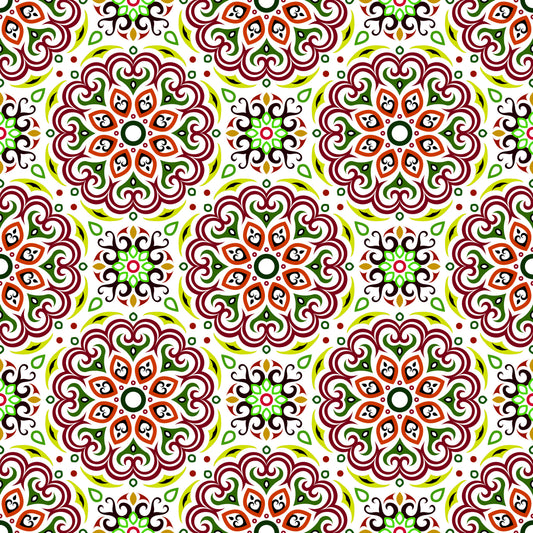 Red - Green Mandala Fabric - 155i
