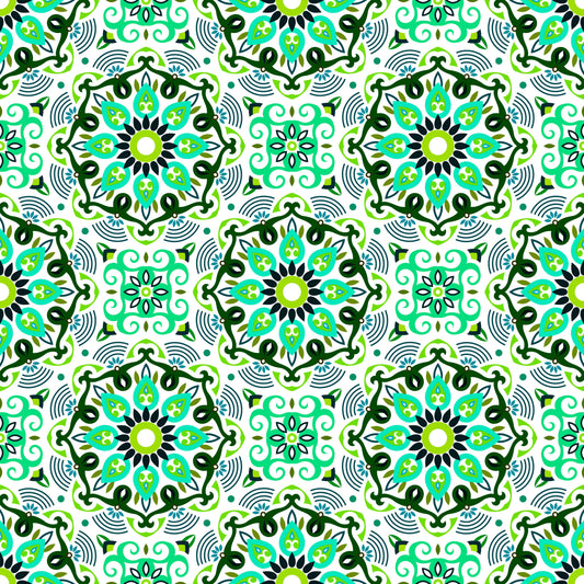 Turquoise - Green Mandala Fabric - 140i