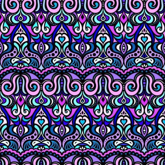 Purple - Turquoise - Blue Abstract Doodle Fabric 1010.2