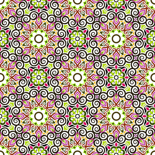 Green - Pink - Brown Mandala Fabric - 125i