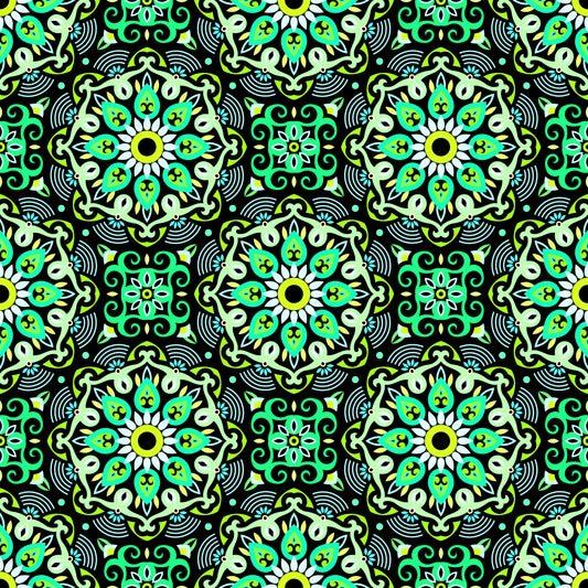 Turquoise - Green - Yellow Mandala Fabric - 140