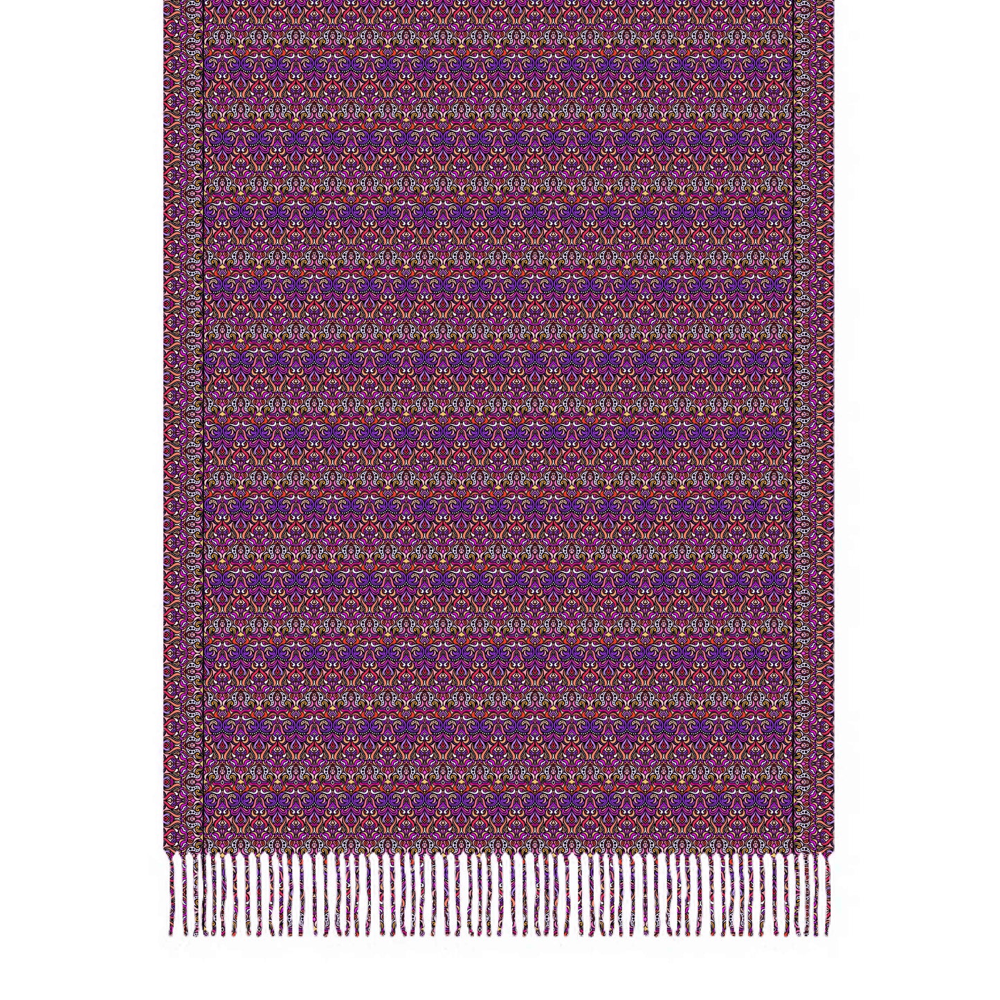Purple - Orange - Pink Abstract Doodle Scarf with Tassels