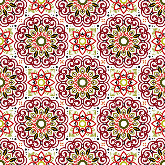 Red - Yellow Mandala Fabric - 149i
