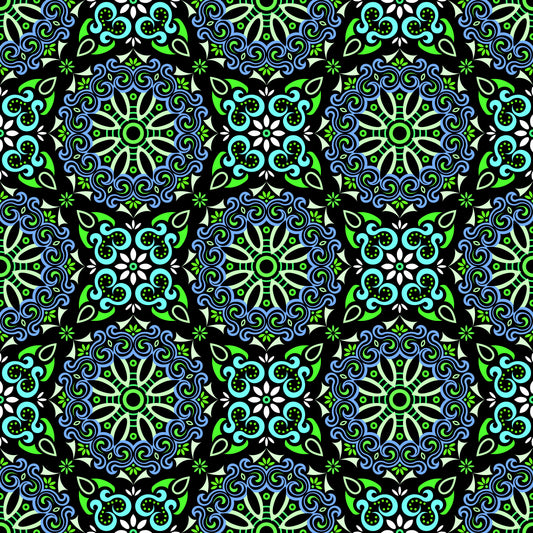 Blue - Green - Turquoise Mandala Fabric - 166