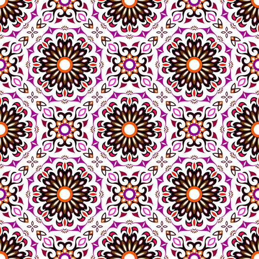 Purple - Orange - Red Mandala Fabric - 198i